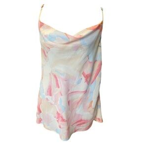 Pastel Watercolor Spaghetti-Strap Slip Camisole in Pink, Blue & Cream